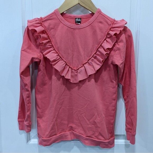 Tea Collection Ruffled Collar Feminine Sweatshirt Long Sleeve Top Girls Size 10 - Picture 2 of 5